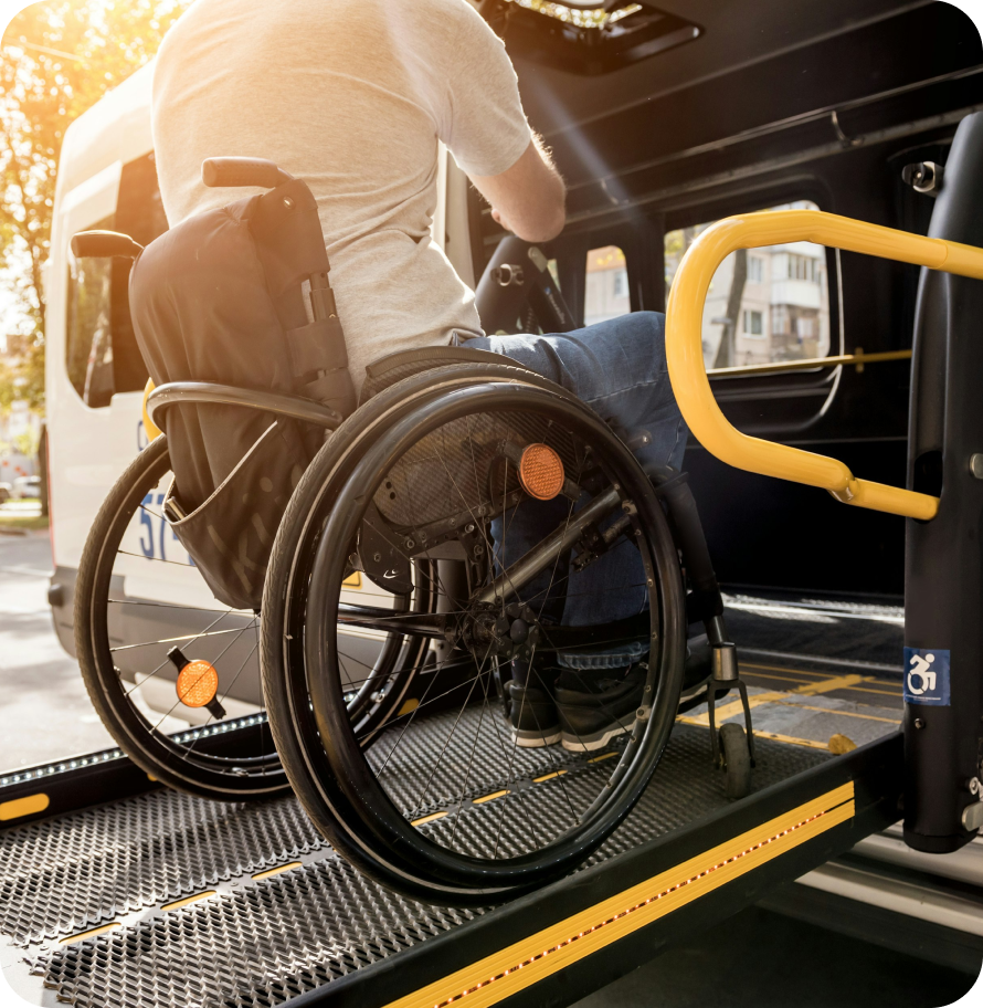 Wheelchair user boarding accessible transit vehicle