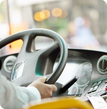 Driver at bus steering wheel